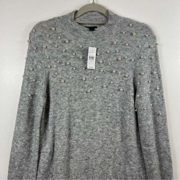 Ann Taylor New Pearlized Mock Neck Sweater Dress Size M Heathered Gray Soft Knit - Picture 3 of 13